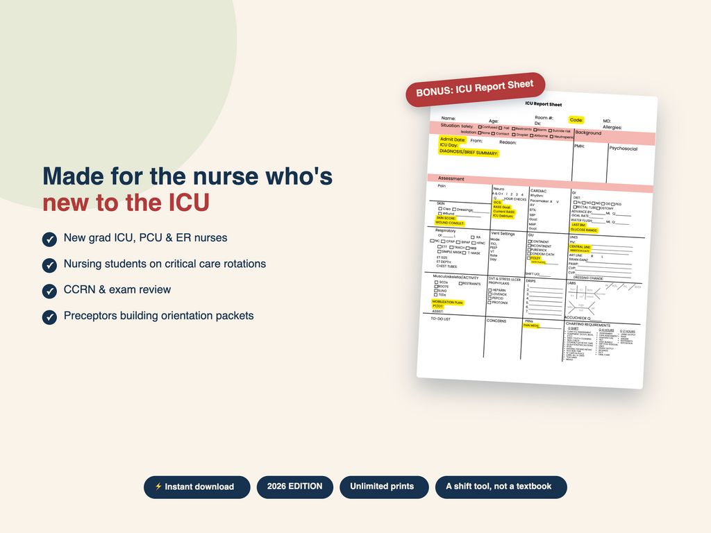 Critical Care Nurse Survival Guide, ICU Quick-Reference PDF for Labs, ABGs, Drips, EKGs, Vents & Shock
