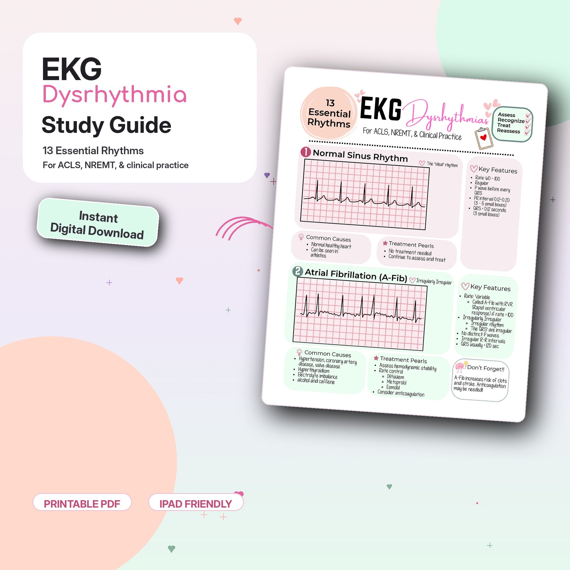 EKG rhythm study guide hero mockup showing printed pages