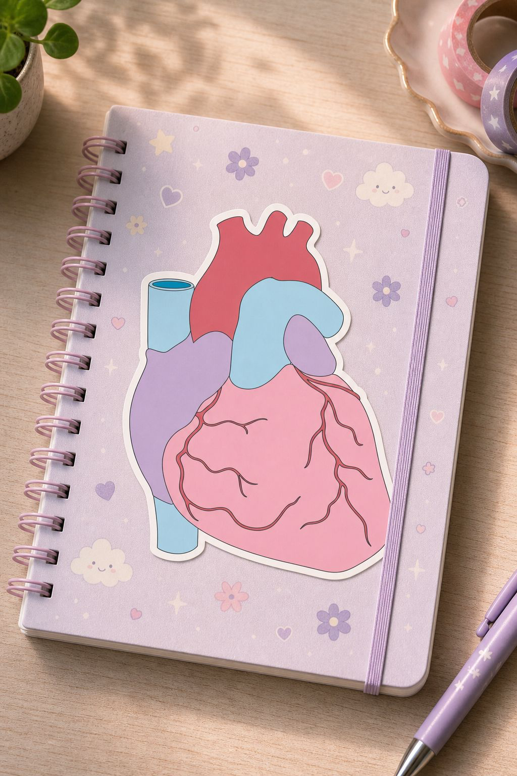Anatomical heart design on notebook