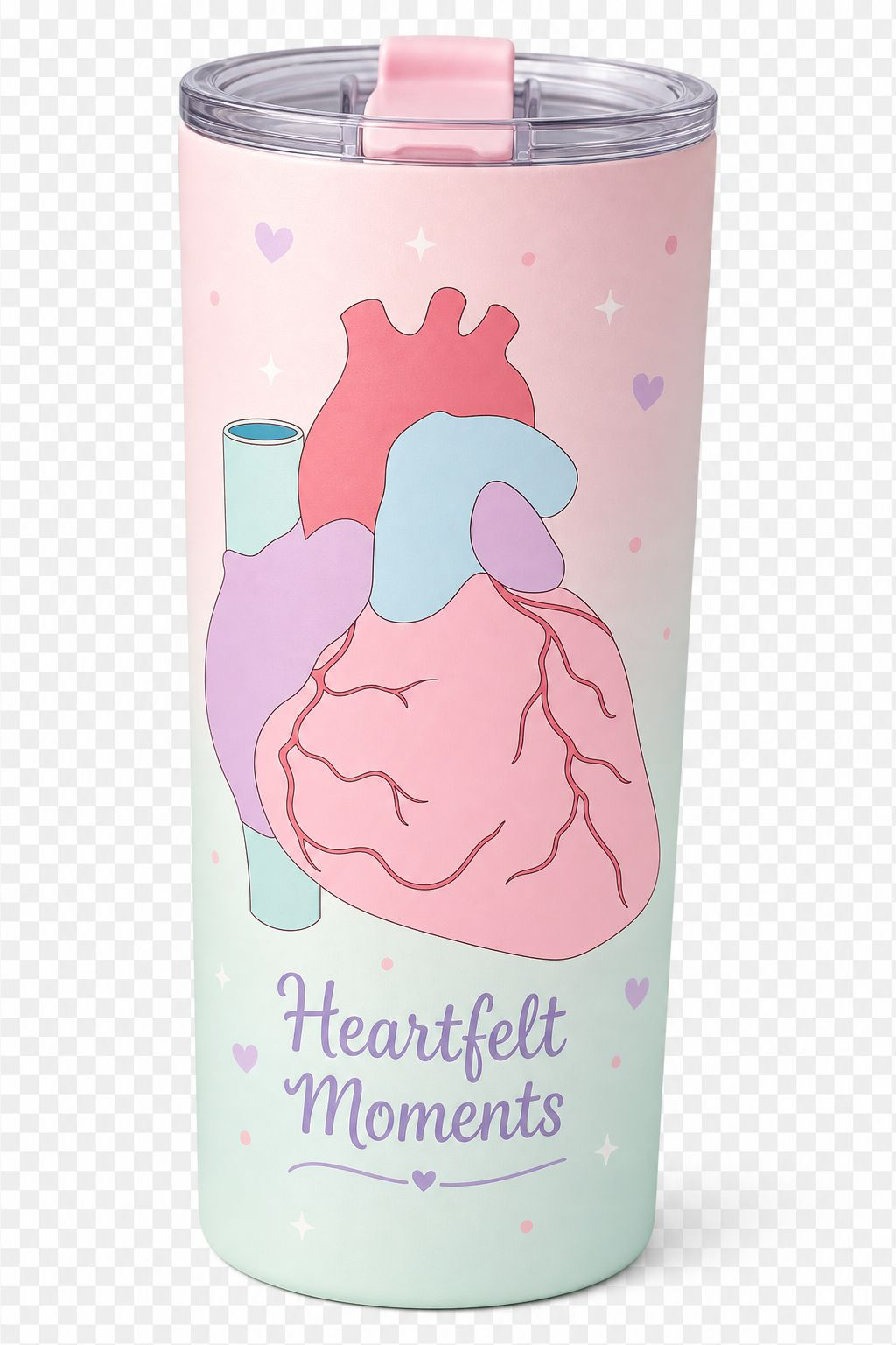 Anatomical heart design on water bottle