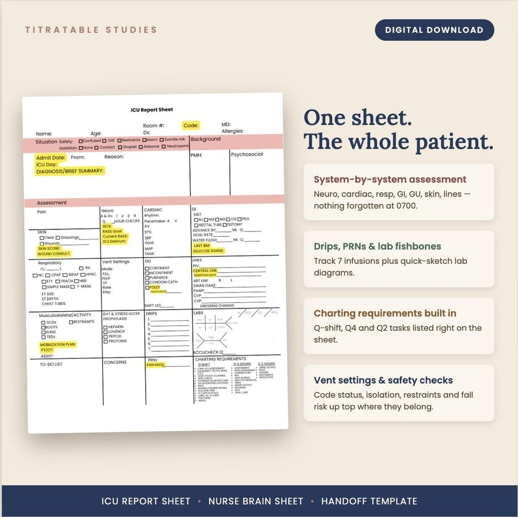 Hour by hour nursing shift organizer worksheet