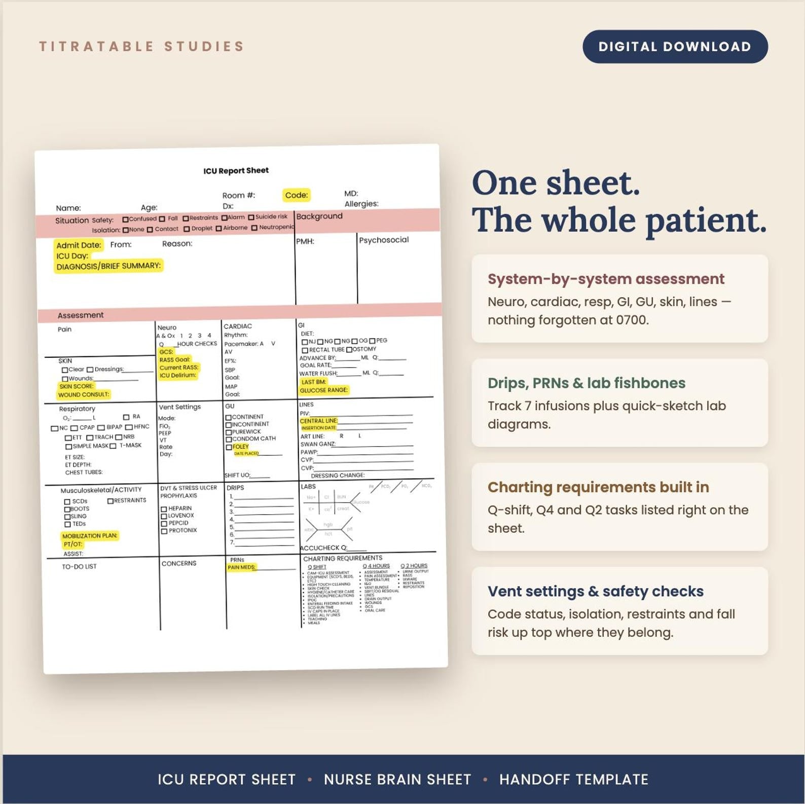 Hour by hour nursing shift organizer worksheet