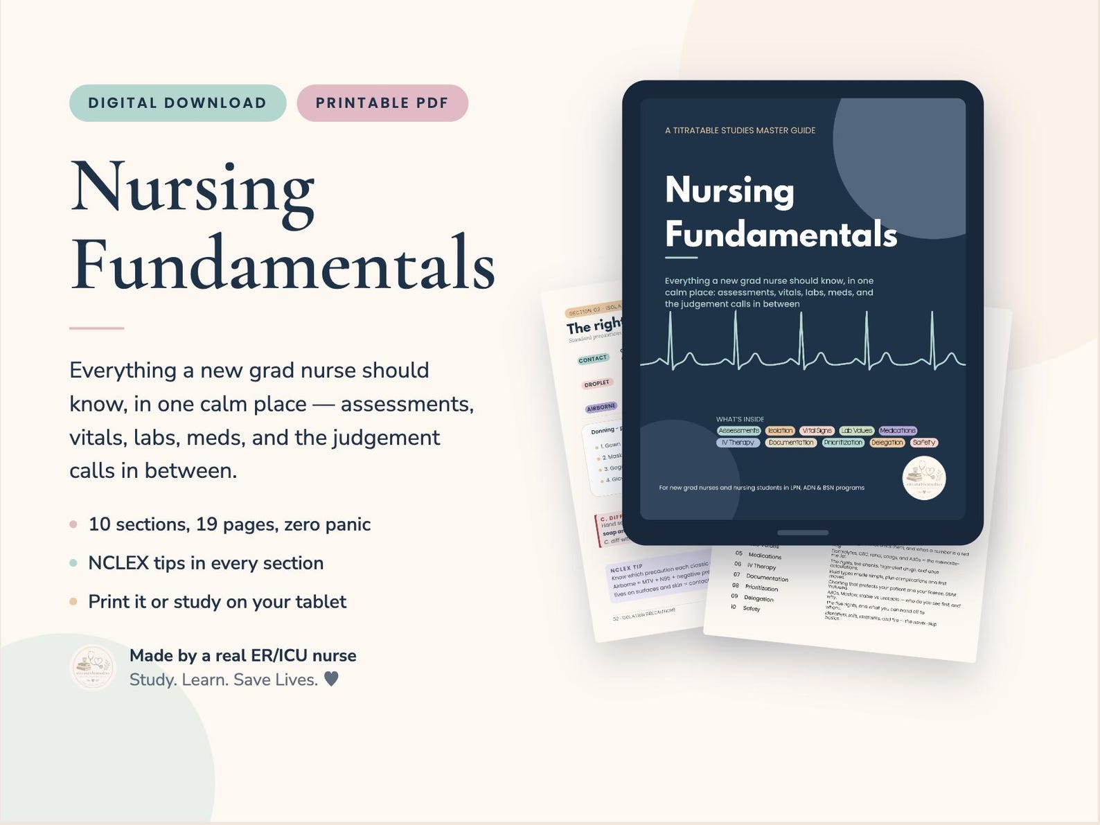 Head to toe assessment page from the new grad nurse essentials guide