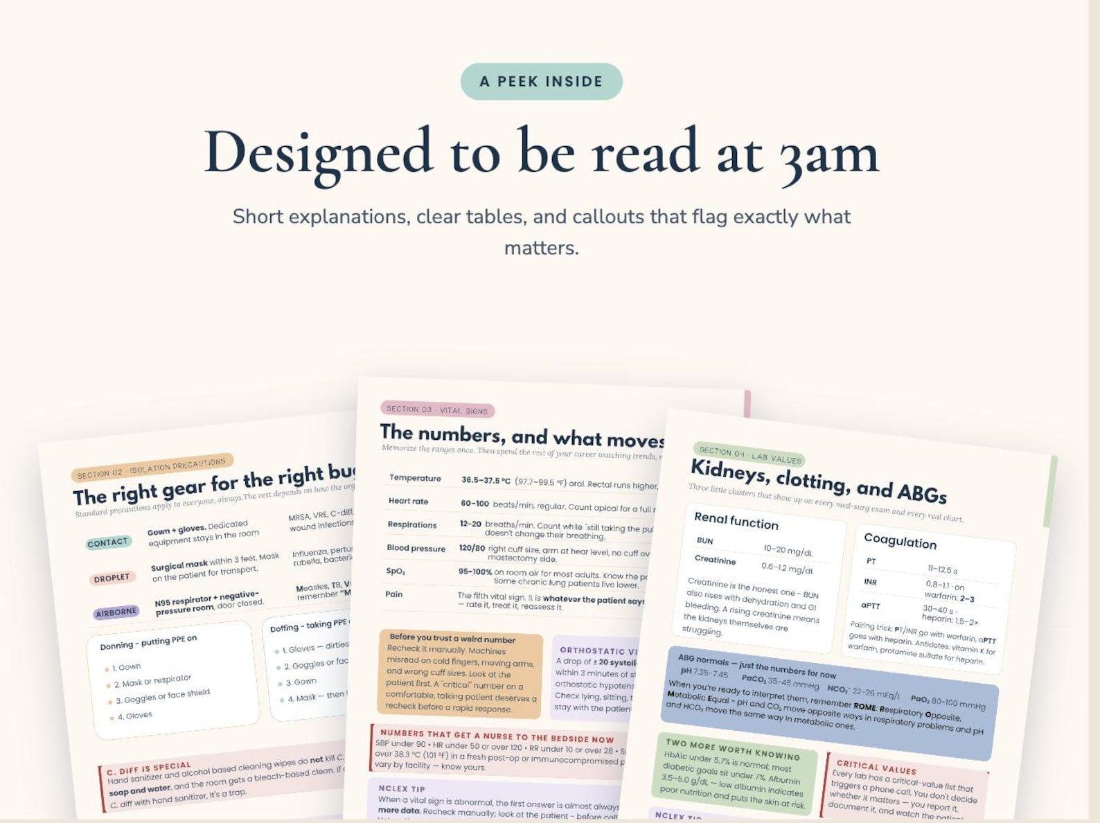 Lab values cheat sheet page with normal and critical values