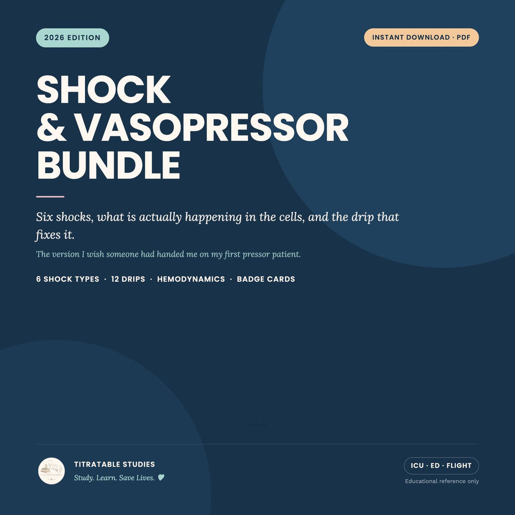 ICU vasopressor and shock nursing study guide 2026 cover with printable badge cards